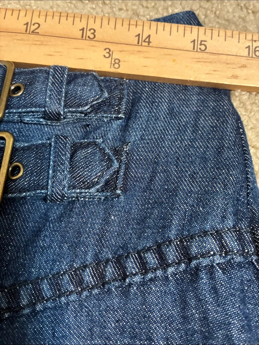 Anthro HOLDING HORSES Dark Blue Jean Denim Midi Skirt Buckles Size 8 - Picture 8 of 8